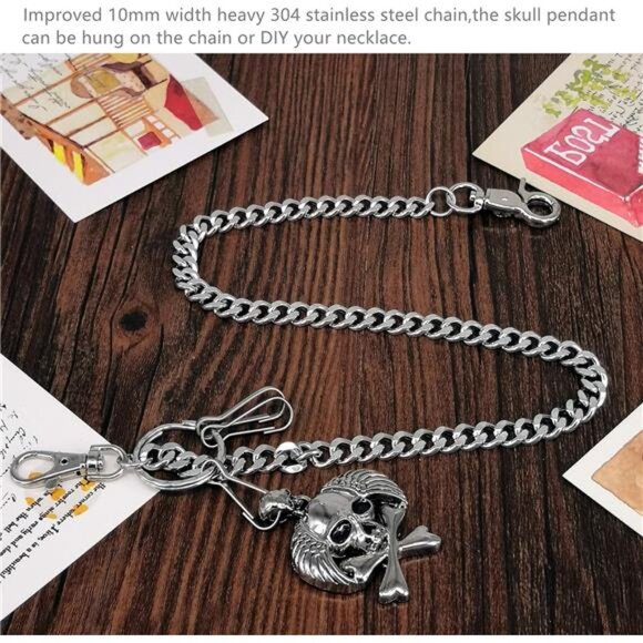 Unisex Punk Gothic Skull Biker Wallet with Stainless Chain Trucker - Picture 2 of 16